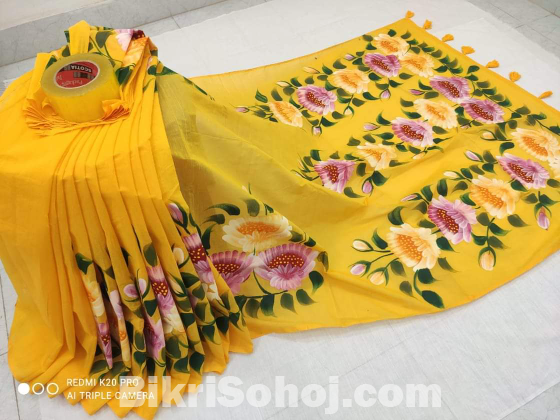 Colourful Half Silk Hand Print Saree